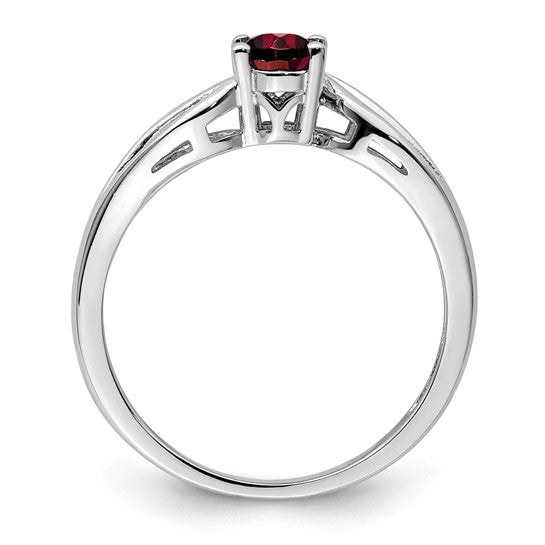 Sterling Silver Rhodium Plated Wave Band Natural Garnet Ring