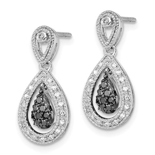 White Night White Gold Filled Sterling Silver White & Black Diamond Drop Earrings