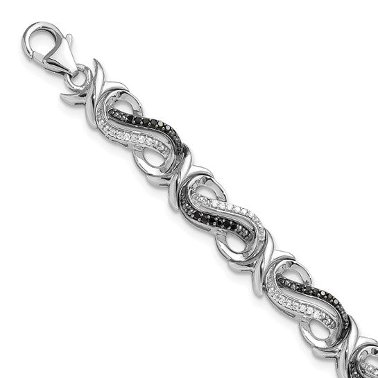 White Night White Gold Filled Sterling Silver Black & White Diamond Fancy Bracelet