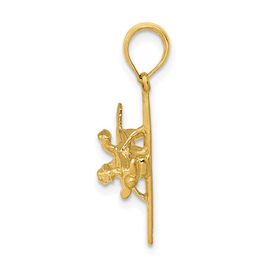 10K Yellow Gold Bi Plane Pilot Pendant
