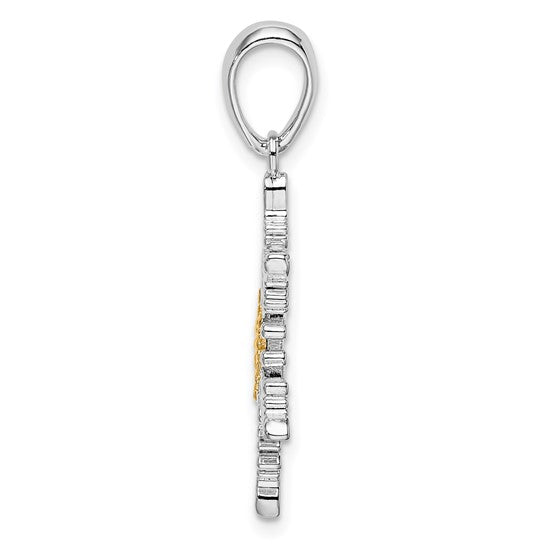 White Gold Filled Sterling Silver Two Tone Snowflake Pendant