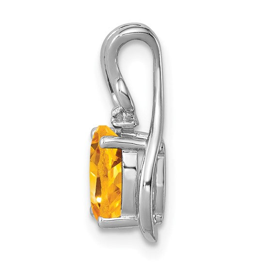 Sterling Silver White Gold Plated Natural Citrine & Diamond Oval Fancy Pendant