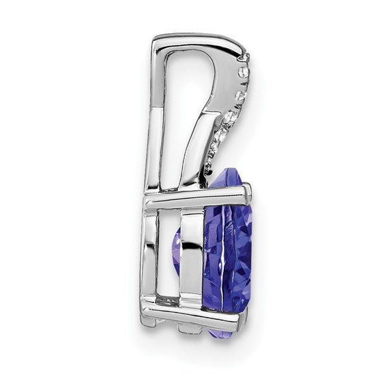 14K White Gold .75 Carat Oval Natural Tanzanite & Diamond Pendant