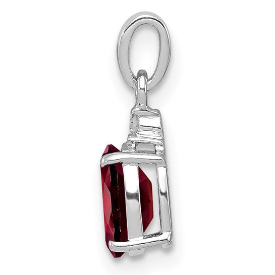 Sterling Silver Rhodium Plated .75 Carat Oval Natural Garnet & Diamond Pendant