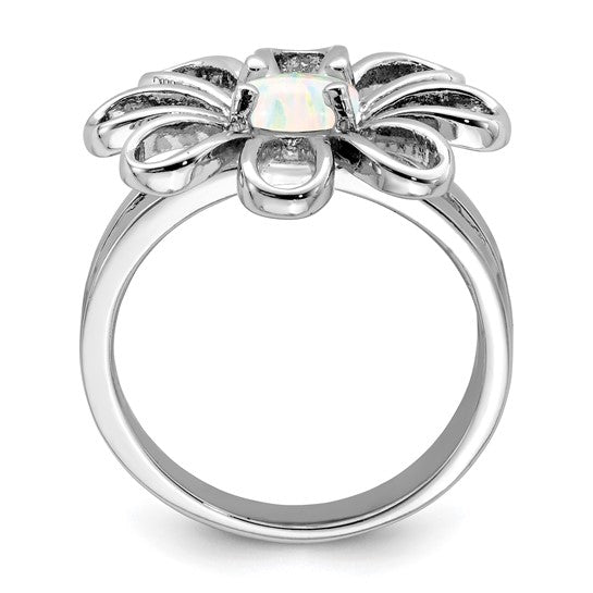 Sterling Silver Lab Created Opal Flower Ring