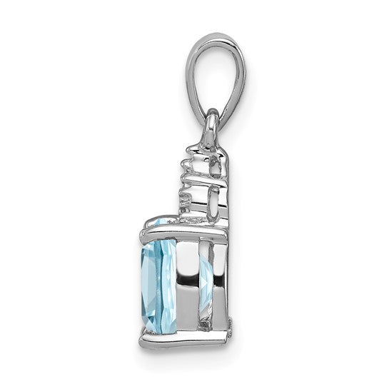 White Gold Filled Sterling Silver 2.5 Carat Natural Blue Topaz & Diamond Pendant