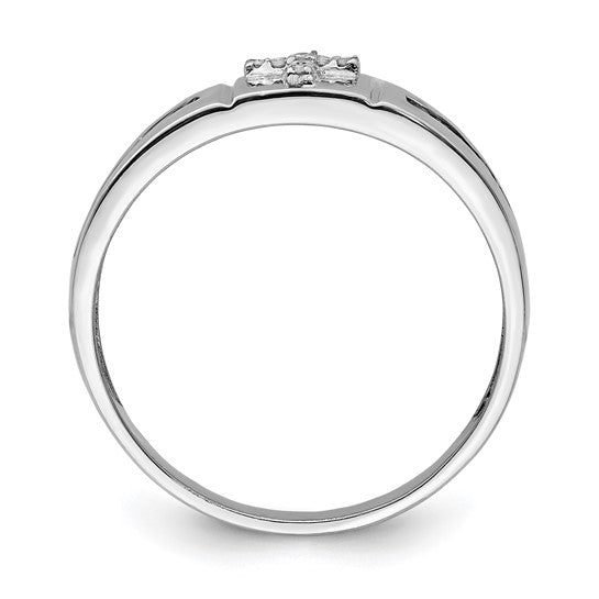 White Gold Filled Sterling Silver Black & White Diamond Cross Men's Ring