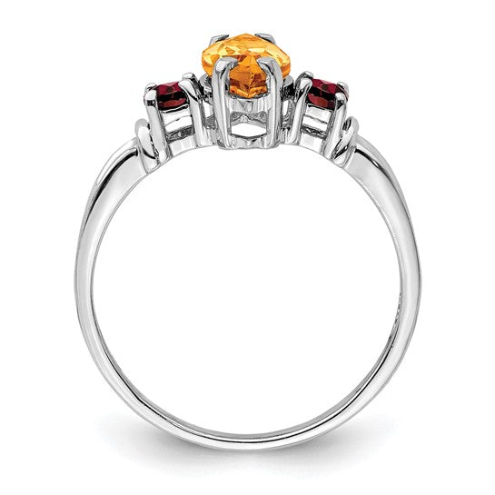 Sterling Silver White Gold 1 Carat Natural Citrine & Garnet Ring
