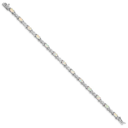 Sterling Silver White Gold Plated cz Twist Bracelet With Lab Created Opal