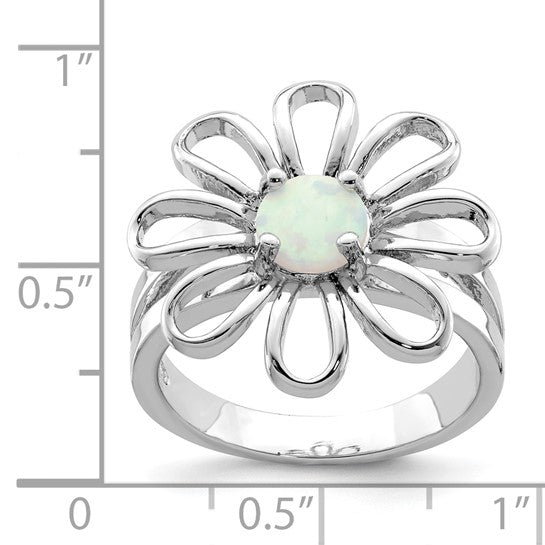 Sterling Silver Lab Created Opal Flower Ring