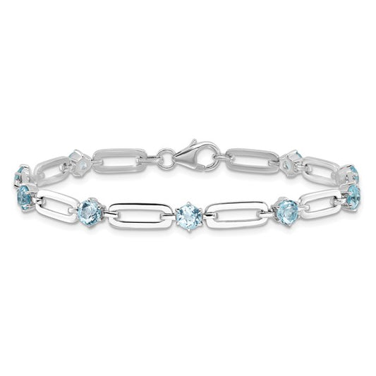 White Gold Filled Sterling Silver Paperclip Blue Topaz Bracelet