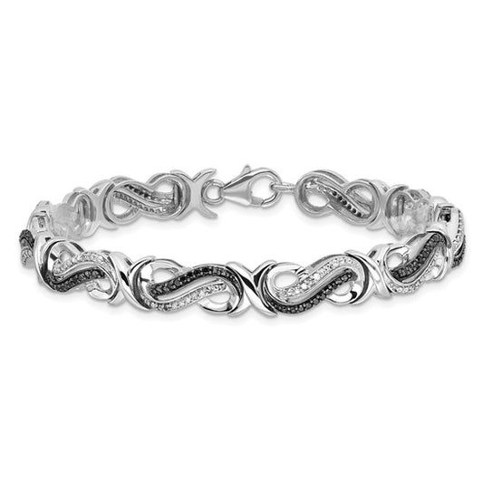 White Night White Gold Filled Sterling Silver Black & White Diamond Fancy Bracelet