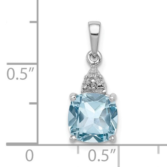 White Gold Filled Sterling Silver 2.5 Carat Natural Blue Topaz & Diamond Pendant