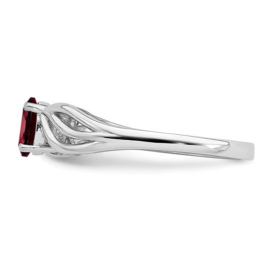 Sterling Silver Rhodium Plated Wave Band Natural Garnet Ring