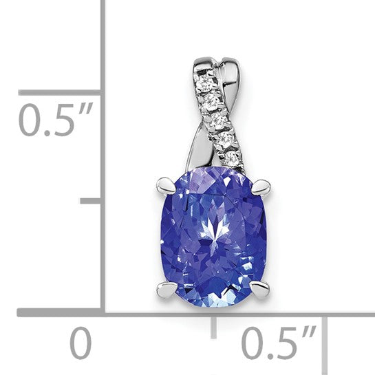 14K White Gold .75 Carat Oval Natural Tanzanite & Diamond Pendant