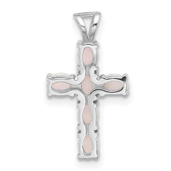 Sterling Silver Lab Created Opal Stone Cross Pendant