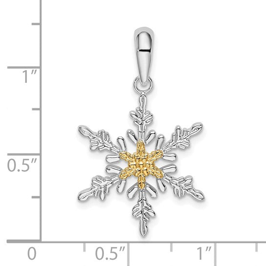 White Gold Filled Sterling Silver Two Tone Snowflake Pendant