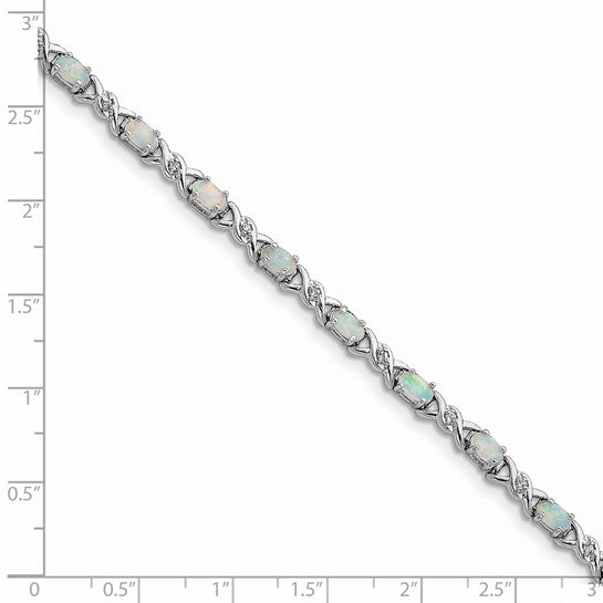 Sterling Silver White Gold Plated cz Twist Bracelet With Lab Created Opal