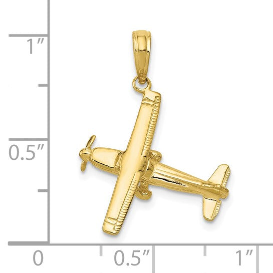 10K Yellow Gold Bi Plane Pilot Pendant