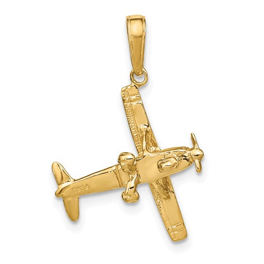 10K Yellow Gold Bi Plane Pilot Pendant
