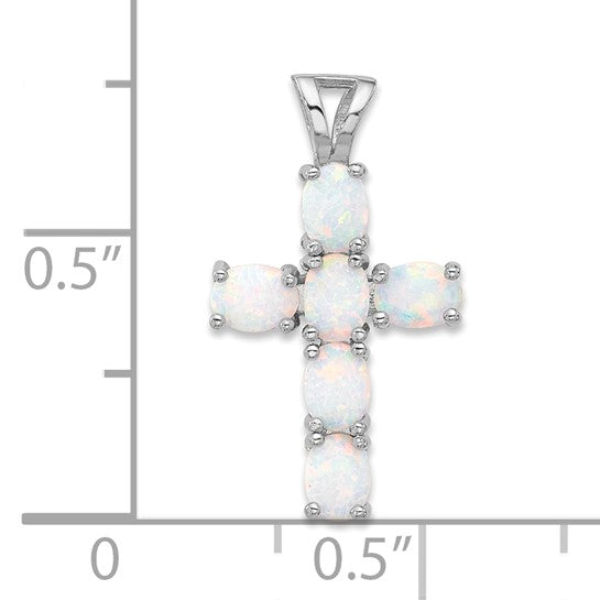 Sterling Silver Lab Created Opal Stone Cross Pendant