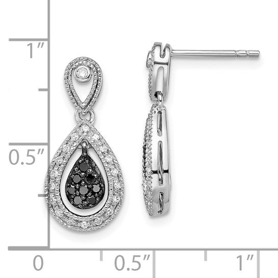 White Night White Gold Filled Sterling Silver White & Black Diamond Drop Earrings