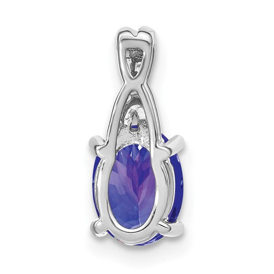 14K White Gold .75 Carat Oval Natural Tanzanite & Diamond Pendant