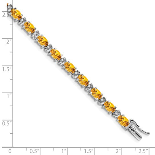 14K White Gold Natural Citrine & Diamond Tennis Bracelet