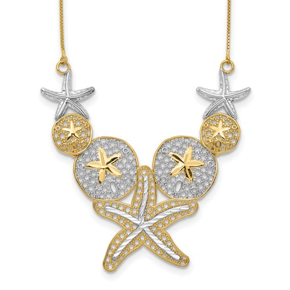14K Yellow Gold/White Gold Two Tone Star Fish Sand Dollar Necklace & Pendant