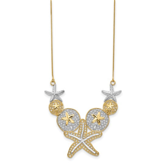 14K Yellow Gold/White Gold Two Tone Star Fish Sand Dollar Necklace & Pendant