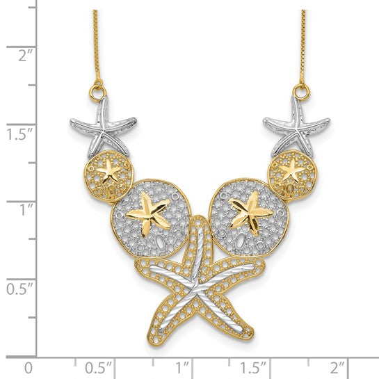 14K Yellow Gold/White Gold Two Tone Star Fish Sand Dollar Necklace & Pendant