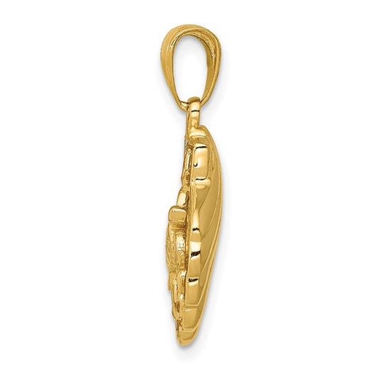 14K Yellow Gold Sea Shell Turtle Pendant
