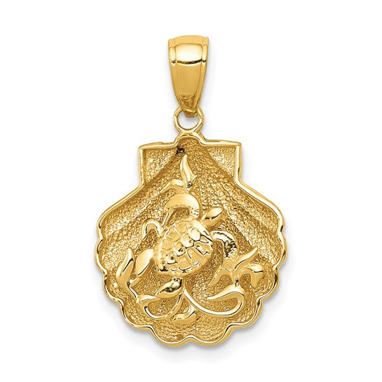 14K Yellow Gold Sea Shell Turtle Pendant