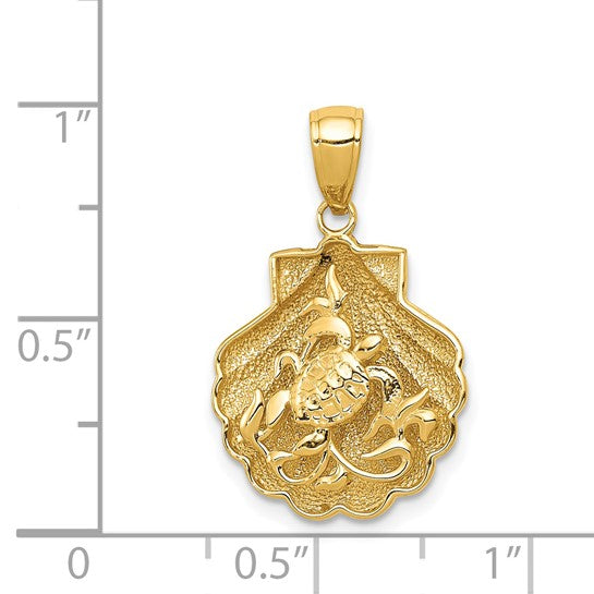 14K Yellow Gold Sea Shell Turtle Pendant