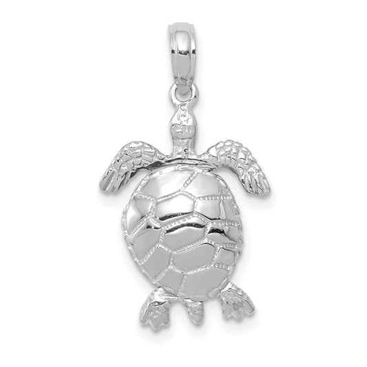 10K White Gold 3D Sea Turtle Pendant