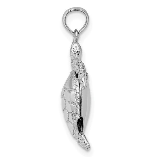 10K White Gold 3D Sea Turtle Pendant