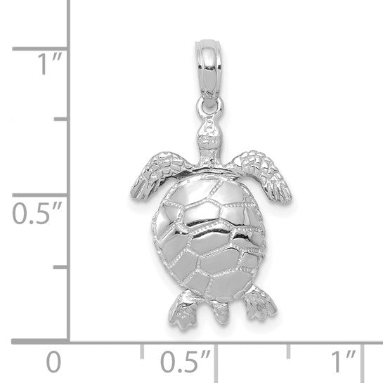 10K White Gold 3D Sea Turtle Pendant