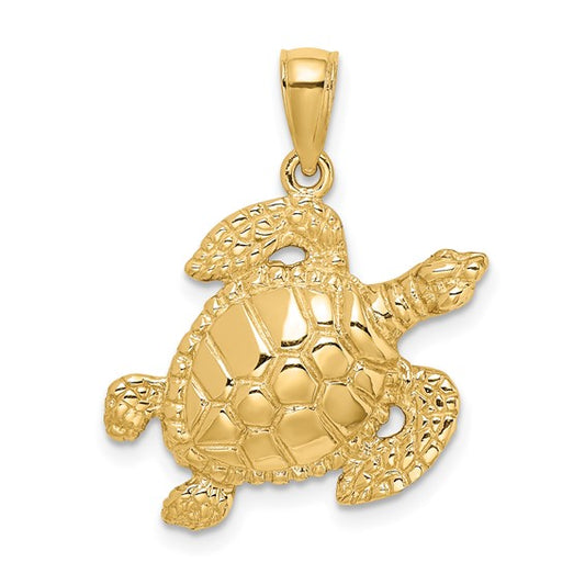 10K Yellow Gold Swimming Sea Turtle Pendant