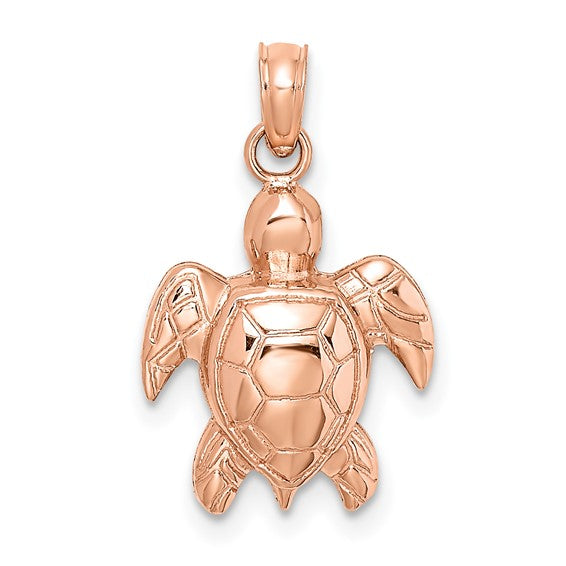 14K Rose Gold Sea Turtle Pendant