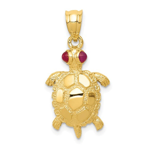 14K Yellow Gold Ruby Eye Turtle Pendant