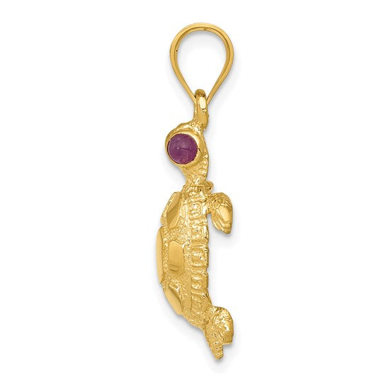 14K Yellow Gold Ruby Eye Turtle Pendant
