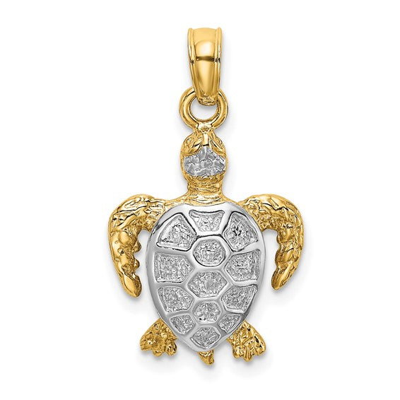 14K Yellow/White Gold Sea Turtle Two Tone Pendant