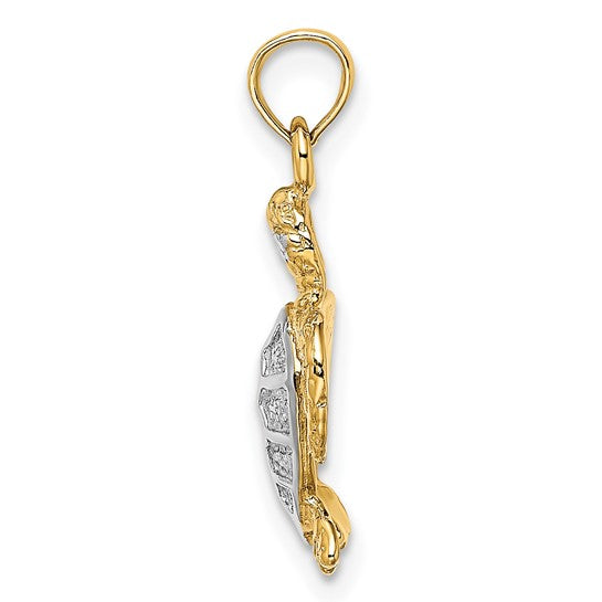 14K Yellow/White Gold Sea Turtle Two Tone Pendant