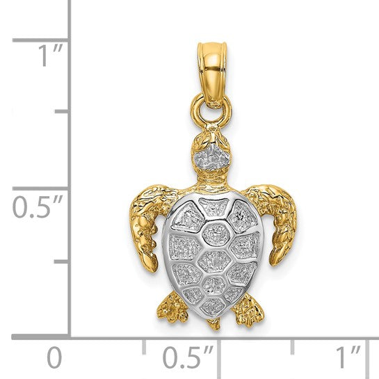 14K Yellow/White Gold Sea Turtle Two Tone Pendant