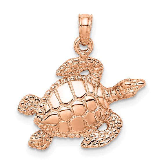 14K Rose Gold Sea Turtle Sea Life Pendant