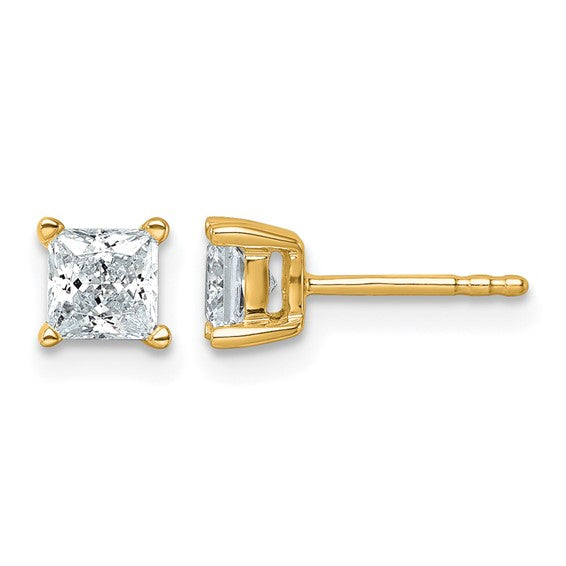 14K 11/4- 6 Carat Lab Grown Square Princess Cut Diamond Stud Earrings