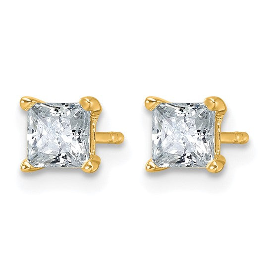 14K 11/4- 6 Carat Lab Grown Square Princess Cut Diamond Stud Earrings