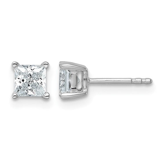 14K 11/4- 6 Carat Lab Grown Square Princess Cut Diamond Stud Earrings