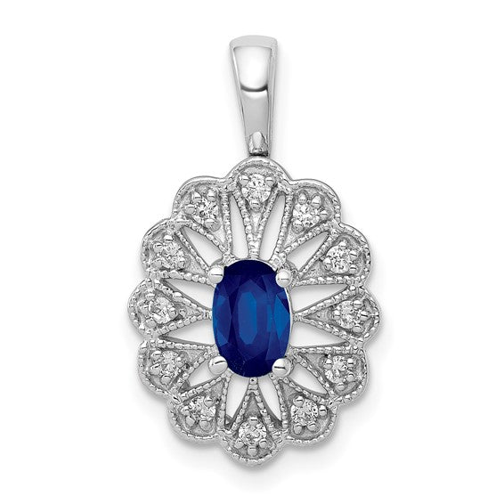 14K White Gold Natural Sapphire & Diamond Web Pendant