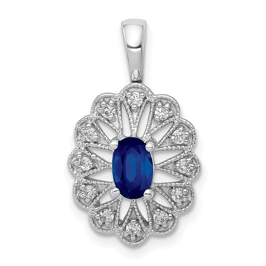 14K White Gold Natural Sapphire & Diamond Web Pendant